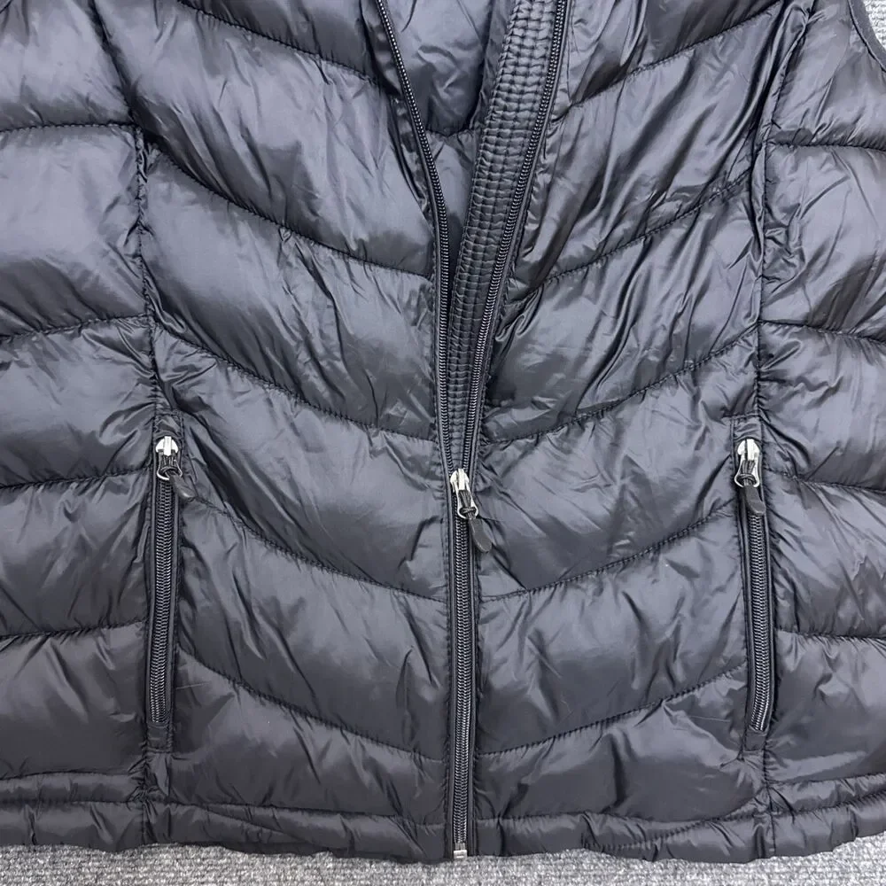 Charter Club Womens Packable Hooded Puffer Vest XL Black Full Zip Pockets